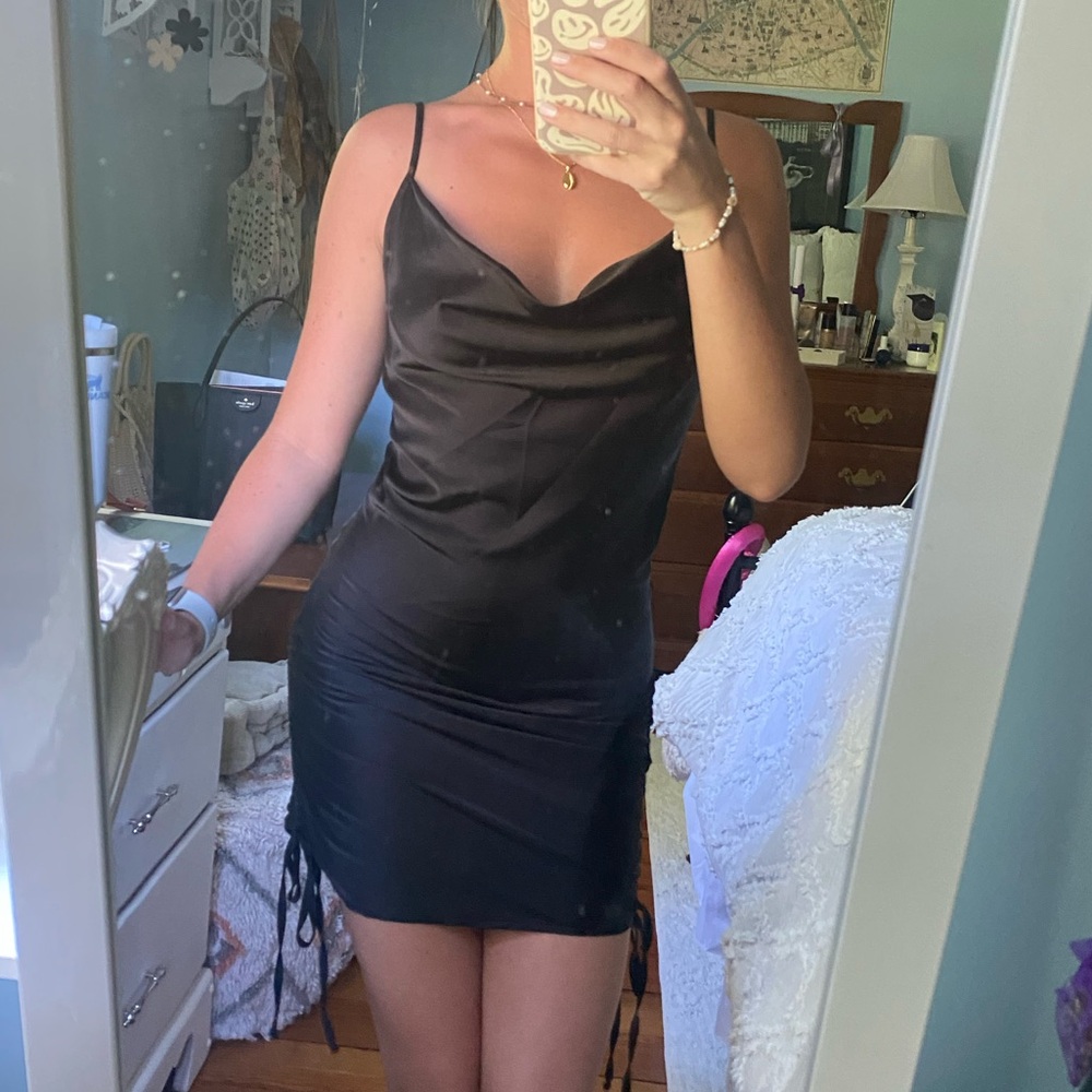 Black Silk Ruched Dress